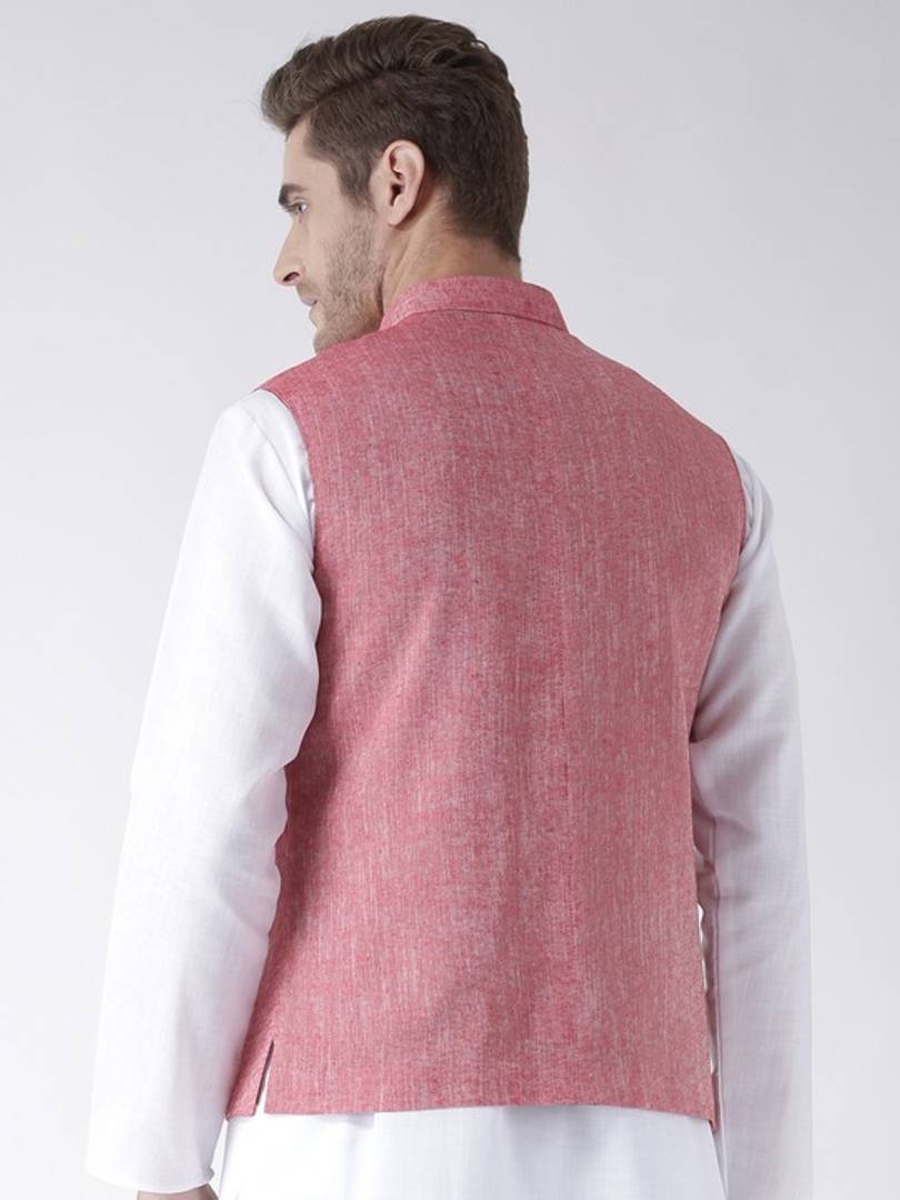 Men's Red 
Linen
 Solid
 Nehru Jackets
